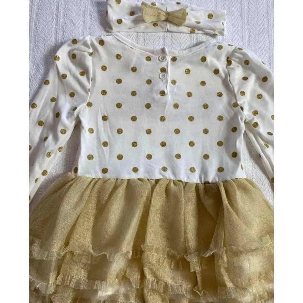 Little Lass Girls Size 6, 3-Piece Gold and Red Frilly Holiday Outfit